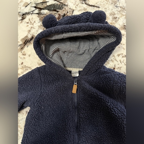 Carter's Navy Fleece Bear One Piece with Hat and Mittens 9m - Picture 4 of 8